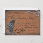 Gotische Vintage Raaf Griezelige Halloween Uitnodi Kaart (Voorkant)