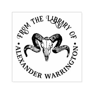Gotische Vintage Ram Skull Bibliotheek Boeknaam Zelfinktende Stempel