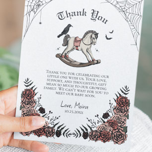 Gotische Vintage Schommelende Paard Baby Shower Bedankkaart