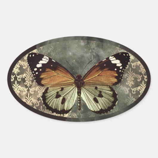 Gotische Vintage Vlinder Ovale Sticker (Voorkant)