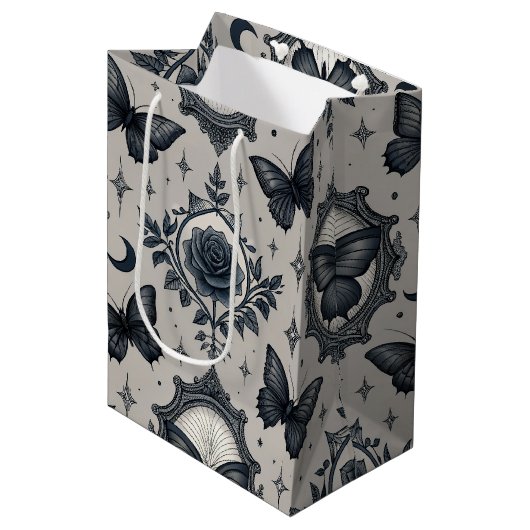 Gotische Vlinder Bloemmotief (2) Medium Cadeauzakje (Voorkant Gekanteld)