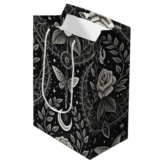 Gotische Vlinder Bloemmotief (3) Medium Cadeauzakje (Voorkant Gekanteld)
