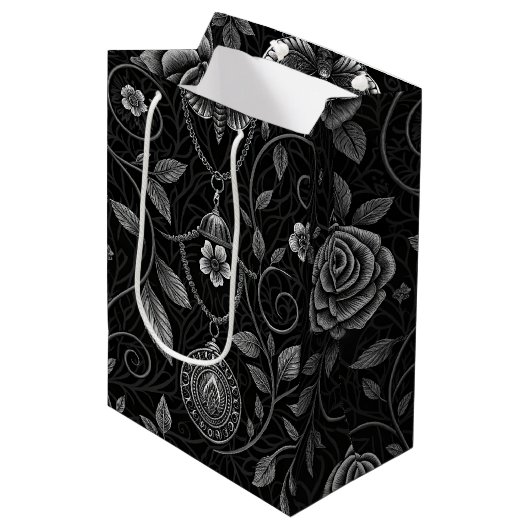 Gotische Vlinder Bloemmotief (4) Medium Cadeauzakje (Voorkant Gekanteld)