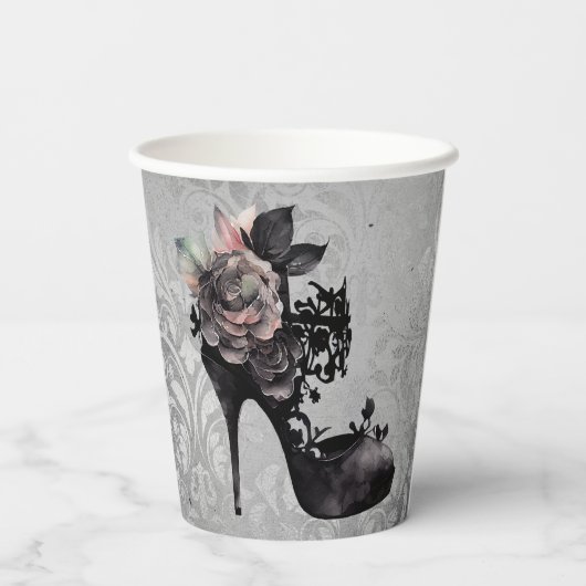 Gotische Vogue | Muted Pastel Roos Mode Stiletto Papieren Bekers (Achterkant)