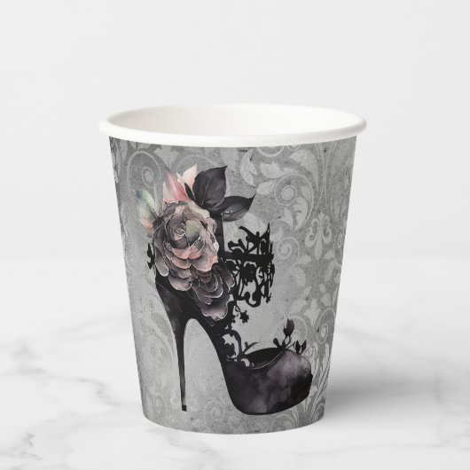 Gotische Vogue | Muted Pastel Roos Mode Stiletto Papieren Bekers (Voorkant)