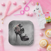 Gotische Vogue | Muted Pastel Roos Mode Stiletto Papieren Bordje (Feest)