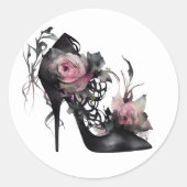 Gotische Vogue | Muted Pastel Roos Mode Stiletto Ronde Sticker (Voorkant)