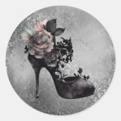 Gotische Vogue | Muted Pastel Roos Mode Stiletto Ronde Sticker (Voorkant)