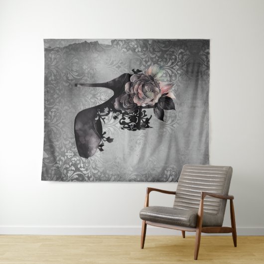 Gotische Vogue | Muted Pastel Roos Mode Stiletto Wandkleed (In Situ (horizontaal))