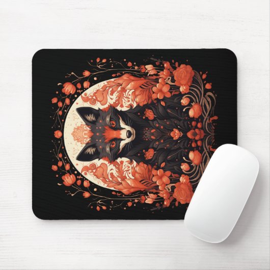 Gotische Vos en Bloemen Mousepad Muismat (Met muis)