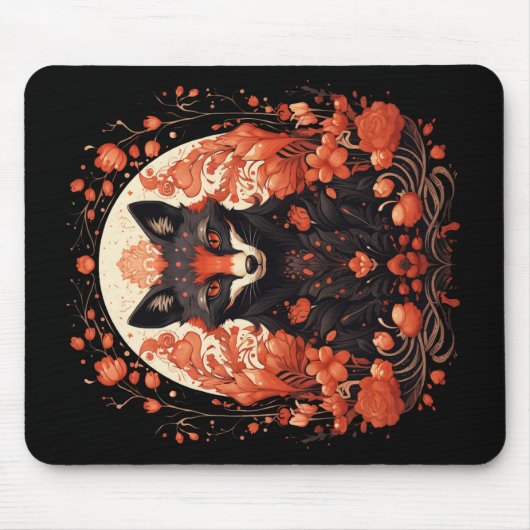 Gotische Vos en Bloemen Mousepad Muismat (Voorkant)