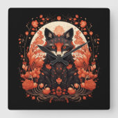 Gotische Vos en Bloemen Vierkante Klok (Voorkant)