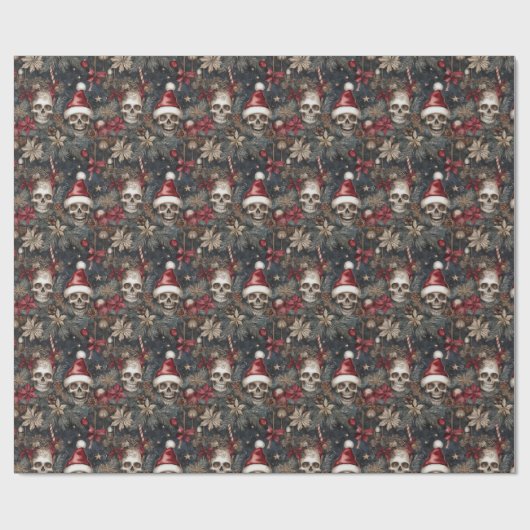 Gotische vrolijke schedels in Santa Hats Christmas Cadeaupapier (Vlak)