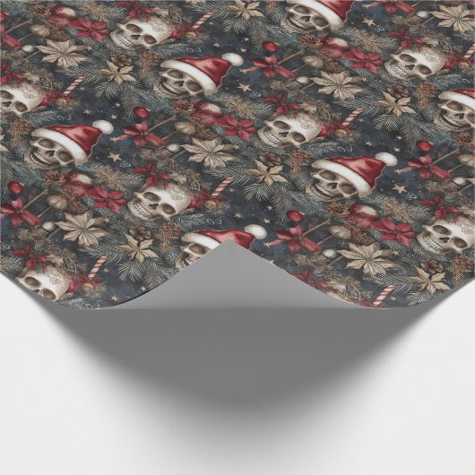 Gotische vrolijke schedels in Santa Hats Christmas Cadeaupapier (Hoek)