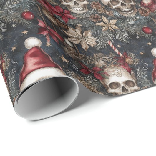 Gotische vrolijke schedels in Santa Hats Christmas Cadeaupapier (Rol Hoek)