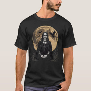 Gotische vrouw en raven over de maan t-shirt