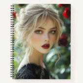 Gotische vrouw en rode rozen notitieboek (Voorkant)