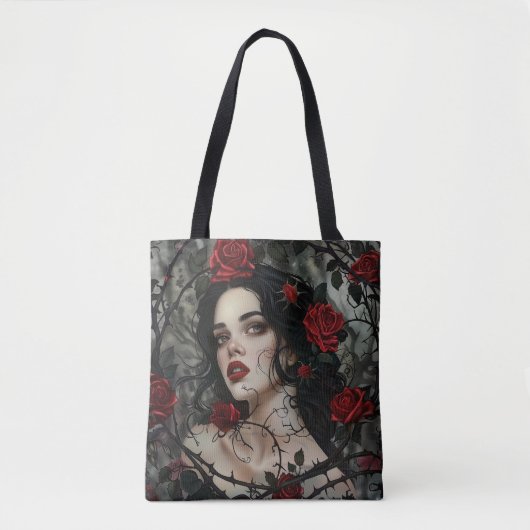 Gotische vrouw in doornen en Rozen Tote Bag (Voorkant)