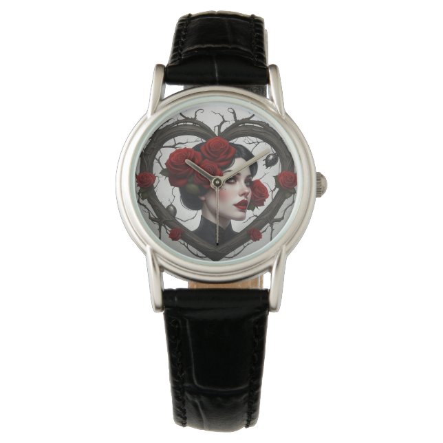 Gotische vrouw in het hart horloge (Voorkant)