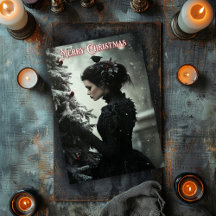 Gotische vrouw met kerstboom Kaart