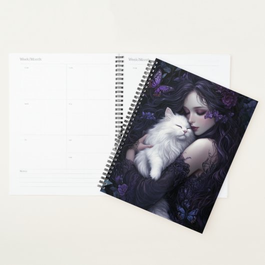 Gotische vrouw met witte kat planner (Display)