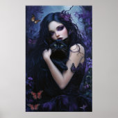 Gotische vrouw met zwarte kat poster (Voorkant)