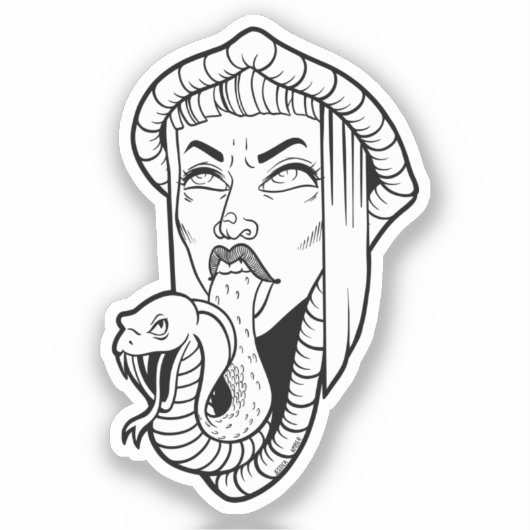 Gotische Vrouw Zwart Wit Slangentong Cartoon Sticker (Voorkant)