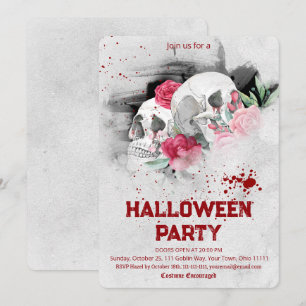 Gotische Waterverf Bloemenskelet Halloween Feest Kaart