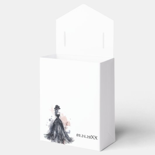 Gotische waterverf bloemenzwarte bruiloft bedankdoosjes (Geopend)