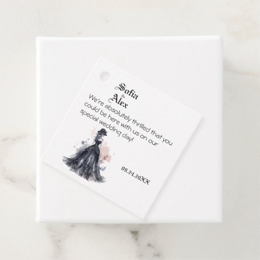 Gotische waterverf bloemenzwarte bruiloft bedankjes labels (In situ)