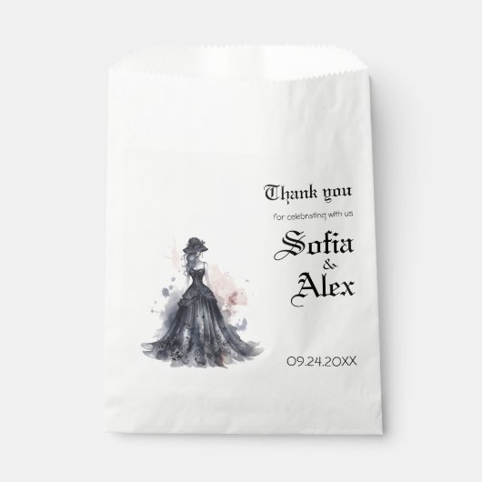 Gotische waterverf bloemenzwarte bruiloft bedankzakje (Voorkant)