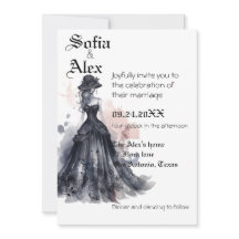 Gotische waterverf bloemenzwarte bruiloft