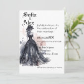 Gotische waterverf bloemenzwarte bruiloft kaart (Staand voorkant)