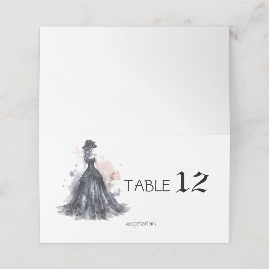 Gotische waterverf bloemenzwarte bruiloft plaatskaartje (Buitenkant ongevouwen)