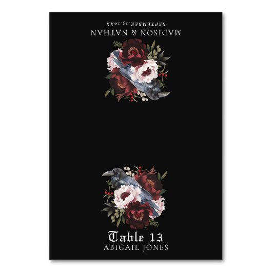 Gotische Waterverf Raaf Bloemige Trouw Plaatskaart Kaart (Voorkant)