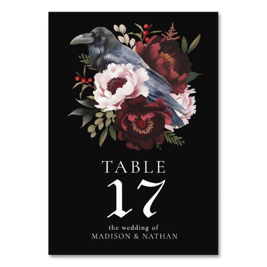 Gotische Waterverf Raven Floral Wedding Kaart (Achterkant)