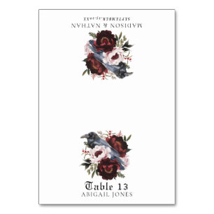Gotische Waterverf Raven Floral Wedding Place Card Kaart