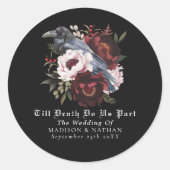 Gotische Waterverf Raven Floral Wedding Ronde Sticker (Voorkant)