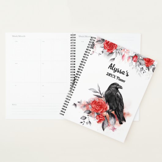 Gotische Waterverf Rozen Raven Monogram Kalenders Planner (Display)