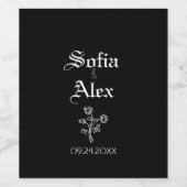 Gotische waterverf rozen zwarte bruiloft wijn etiket (Enkel label)