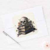 Gotische Waterverf Schedel met Bloemen Vierkante Sticker (Envelop)