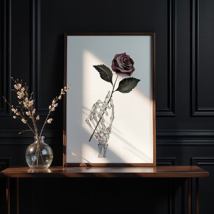Gotische Waterverf Skelet Hand Holding Roos Poster