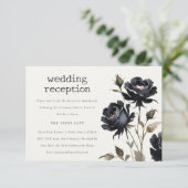 Gotische Waterverf Zwart Roos Bruiloft Receptie Informatiekaartje (Staand voorkant)