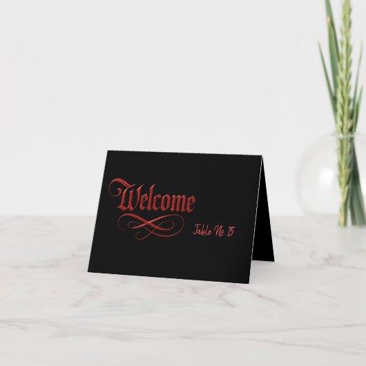 Gotische Welcome Table Kaart – Red Metallic Script (Voorkant)