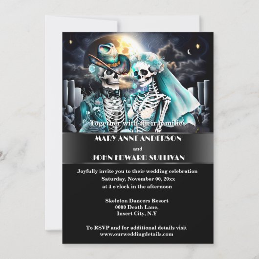Gotische western skelet paar halloween bruiloft kaart (Voorkant)
