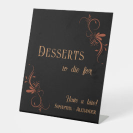 Gotische Whimsigoth Koper Bloeiende Desserts Huwel Reclamebord Met Voetstuk