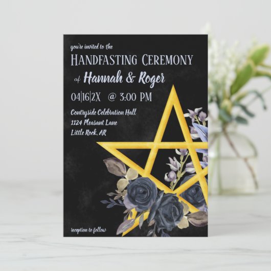 Gotische Wiccan Zwart Roos Waterverf Handfasting I Kaart (Staand voorkant)