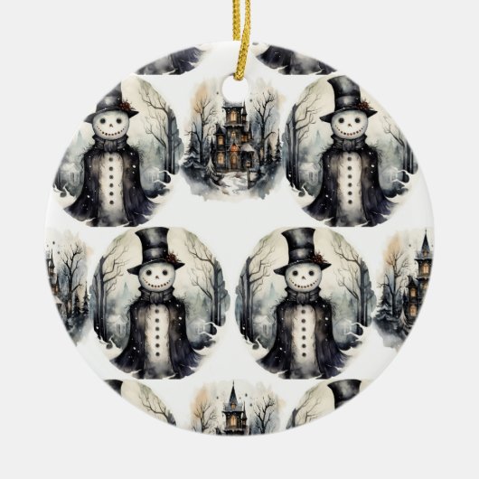 Gotische winter sneeuwman keramisch ornament (Voorkant)