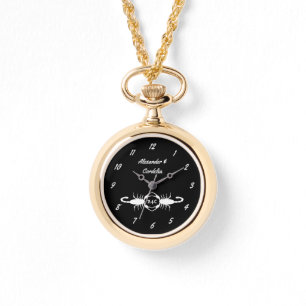 Gotische witte bruiloft Schorpioenen Custom Monogr Horloge