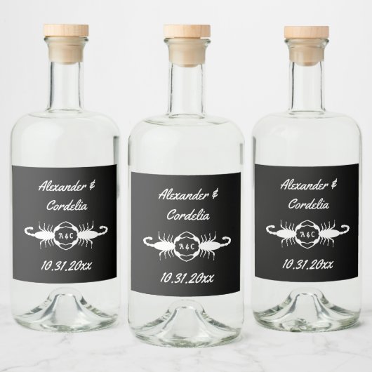 Gotische witte bruiloft Schorpioenen Custom Monogr Likeurfles Etiket (Flessen)